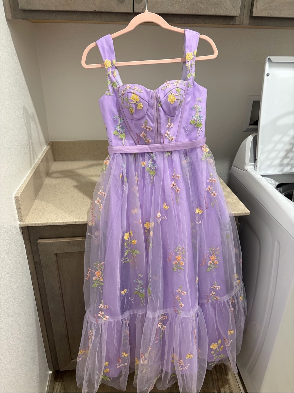 Lavender Floral Embroidered Tulle Girls' Dress